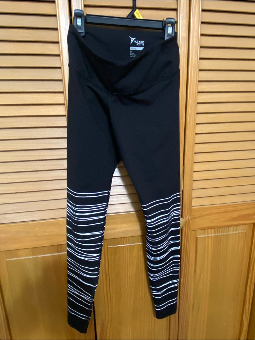Old Navy Black Leggings with White Striped Lower Legs